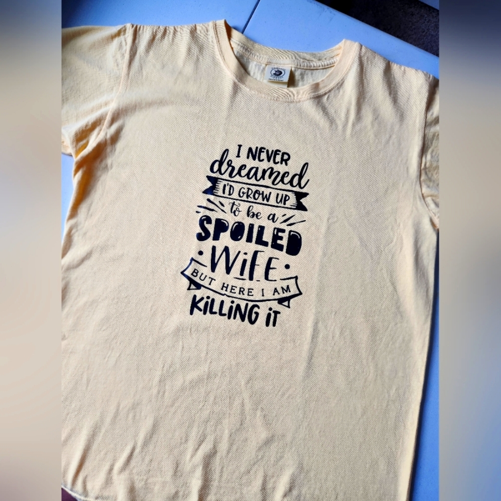 Yellow Graphic Tee with Spoiled Wife Fun Quote